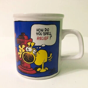 Vintage 1988 Grimmy Coffee Mug How Do You Spell  Relief Cup Enesco Korea